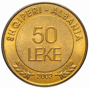 Реверс монеты Албания, 50 леков, 2002, 90 лет Декларации о независимости