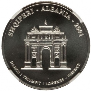 Аверс монеты Албания, 100 леков, 2001, 500 лет статуе "Давид" Микеланджело