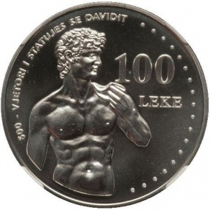 Реверс монеты Албания, 100 леков, 2001, 500 лет статуе "Давид" Микеланджело
