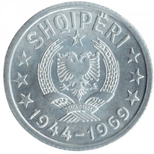Аверс монеты Албания, 5 киндарок, 1969, 25 лет Освобождению