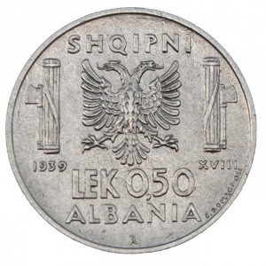 Реверс монеты Албания, 0.5 лек, 1939