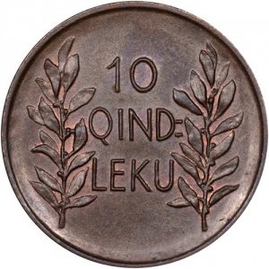 Реверс монеты Албания, 10 киндар лек, 1926