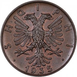 Аверс монеты Албания, 2 киндар ари, 1935