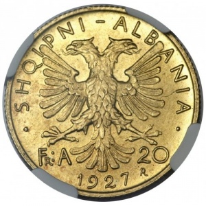 Реверс монеты Албания, 20 франга ари, 1926-1927, Ахмет Зогу
