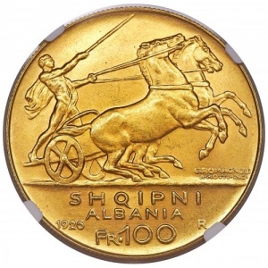 Реверс монеты Албания, 100 франга ари, 1926