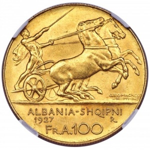Реверс монеты Албания, 100 франга ари, 1927