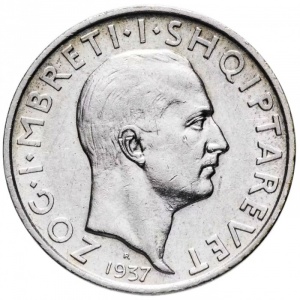 Аверс монеты Албания, 1 франг ар, 1937, 25 лет Независимости