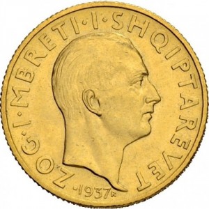 Аверс монеты Албания, 20 франга ари, 1937, 25 лет Независимости