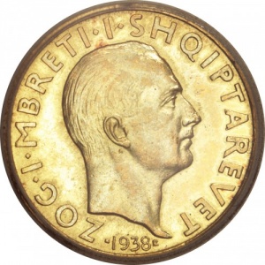 Аверс монеты Албания, 20 франга ари, 1938, Свадьба Короля Зогу I