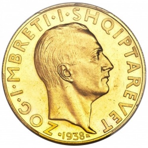 Аверс монеты Албания, 100 франга ари, 1938, 10 лет правлению Короля Зогу I
