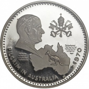 Реверс монеты ОАЭ, 10 риялов, 1970, Визит Папы Римского Павла VI в Австралию