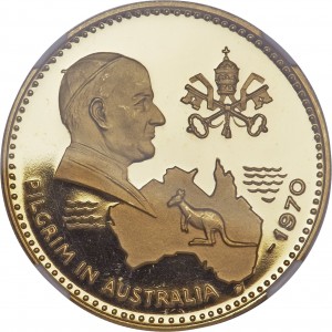 Реверс монеты ОАЭ, 100 риялов, 1970, Визит Папы Римского Павла VI в Австралию