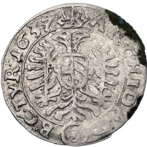 Реверс монеты Богемия, 3 крейцера, 1624-1637, Отметка МД "крыло птицы" - Иоахимсталь