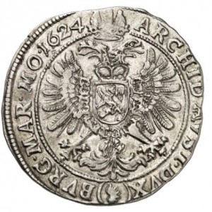 Реверс монеты Богемия, ½ талера, 1623-1628, Отметка МД "крыло птицы" - Иоахимсталь