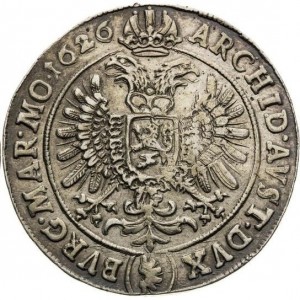 Реверс монеты Богемия, 1 талер, 1623-1632, Отметка МД "крыло птицы" - Иоахимсталь