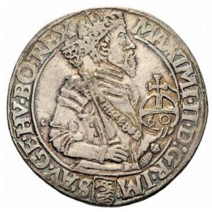 Аверс монеты Богемия, 60 крейцеров, 1565-1573, Отметка МД "голова дракона" - Прага