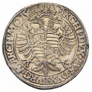 Реверс монеты Богемия, 60 крейцеров, 1565-1573, Отметка МД "голова дракона" - Прага