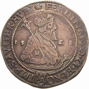 Аверс монеты Богемия, 1 талер, 1558-1561, Отметка МД "лев на щите" - Куттенберг