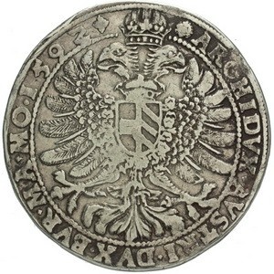 Реверс монеты Богемия, 1 талер, 1587-1602, Стоящая фигура Рудольфа II