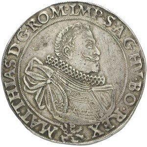 Аверс монеты Богемия, 1 талер, 1613-1619, Отметка МД "голова льва" - Иоахимсталь