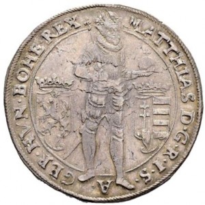 Аверс монеты Богемия, 2 талера, 1615-1619, Стоящая фигура Матиаса на аверсе