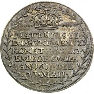 Аверс монеты Богемия, 10 крейцеров, 1611, Коронация Матиаса Королем Богемии