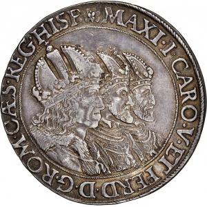 Аверс монеты Богемия, 1 талер, 1612, Три императора /орел на реверсе/