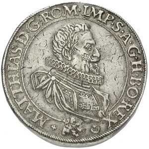 Аверс монеты Богемия, 2 талера, 1612, Три императора /бюст Матиаса на реверсе/