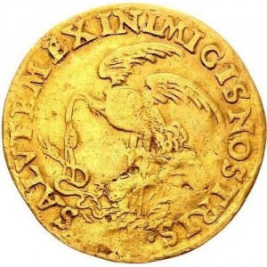 Реверс монеты Богемия, 1½ дуката, 1611, Коронация Матиаса Королем Богемии