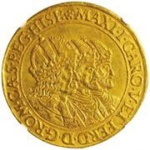 Реверс монеты Богемия, 10 дукатов, 1612, Три императора /бюст на аверсе/