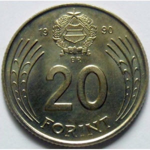Реверс монеты Венгрия, 20 форинтов, 1990