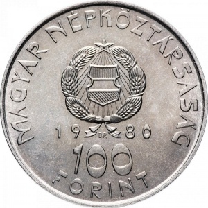 Аверс монеты Венгрия, 100 форинтов, 1979-1980, Первый Советско-Венгерский космический полет