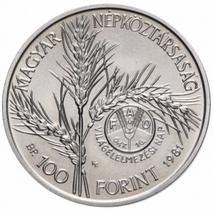 Аверс монеты Венгрия, 100 форинтов, 1981, Продовольственная программа - ФАО