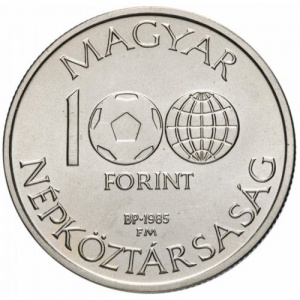Аверс монеты Венгрия, 100 форинтов, 1985, Чемпионат мира по футболу 1986 - Карта Мексики