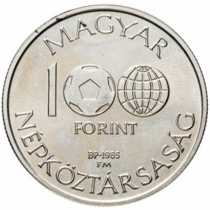 Аверс монеты Венгрия, 100 форинтов, 1985, Чемпионат мира по футболу 1986 - Национальные мексиканские артефакты