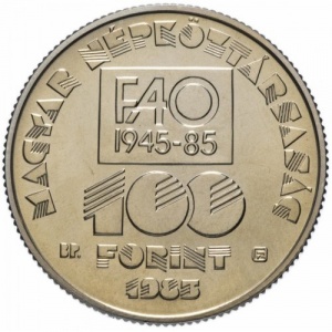 Аверс монеты Венгрия, 100 форинтов, 1985, 40 лет ФАО