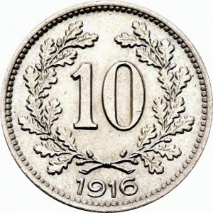 Реверс монеты Венгрия, 10 геллеров, 1916