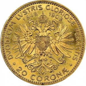 Реверс монеты Венгрия, 20 крон, 1908, 60 лет правлению