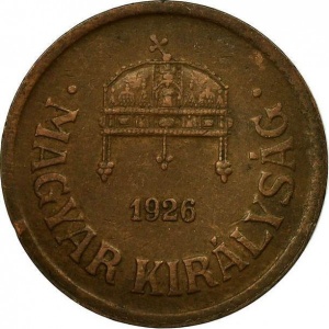 Аверс монеты Венгрия, 2 филлера, 1926-1940