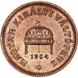 Аверс монеты Венгрия, 2 филлера, 1892-1915