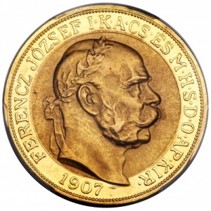 Аверс монеты Венгрия, 100 крон, 1907, 40 лет со дня коронации Франца Иосифа I