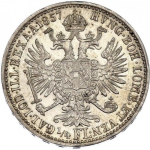 Реверс монеты Венгрия, ¼ флорина, 1857-1859