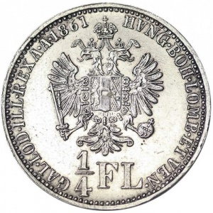 Реверс монеты Венгрия, ¼ флорина, 1859-1865
