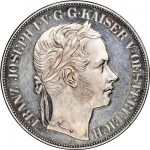 Аверс монеты Венгрия, 2 союзных талера, 1857, Открытие железной дороги Вена-Триест