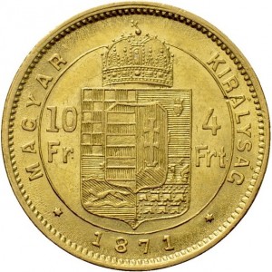 Реверс монеты Венгрия, 4 форинта, 1870-1879