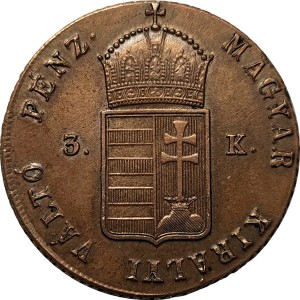 Аверс монеты Венгрия, 3 крейцера, 1849
