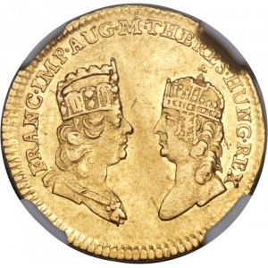 Аверс монеты Венгрия, 1 дукат, 1751, Визит Франца I и Марии Терезии на венгерские рудники
