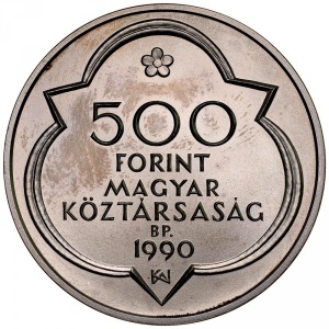 Аверс монеты Венгрия, 500 форинтов, 1990, 500 лет со дня смерти Матьяша I /Королевский Город Буда/