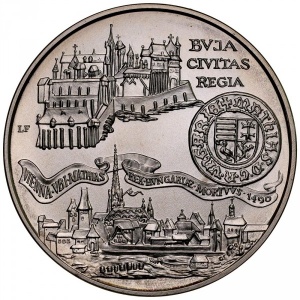 Реверс монеты Венгрия, 500 форинтов, 1990, 500 лет со дня смерти Матьяша I /Королевский Город Буда/