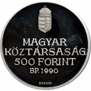 Аверс монеты Венгрия, 500 форинтов, 1990, 200 лет со дня рождения Ференца Кёльчеи